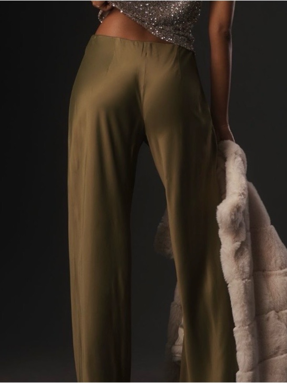 NWT Anthropologie The Tilda Olive Satin Wide-Leg Pants - Picture 2 of 7